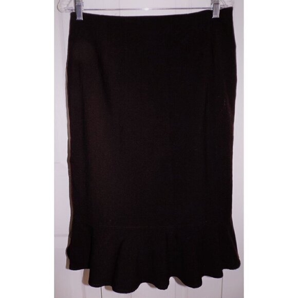 Kate Hill 10 burgundy wool ruffle hem side zip straight skirt - Picture 4 of 4